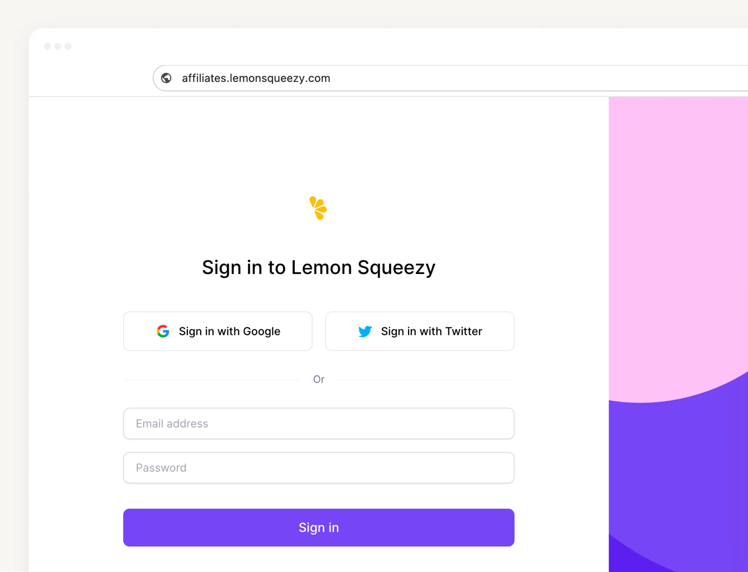 The Lemon Squeezy Affiliate Hub sign-up