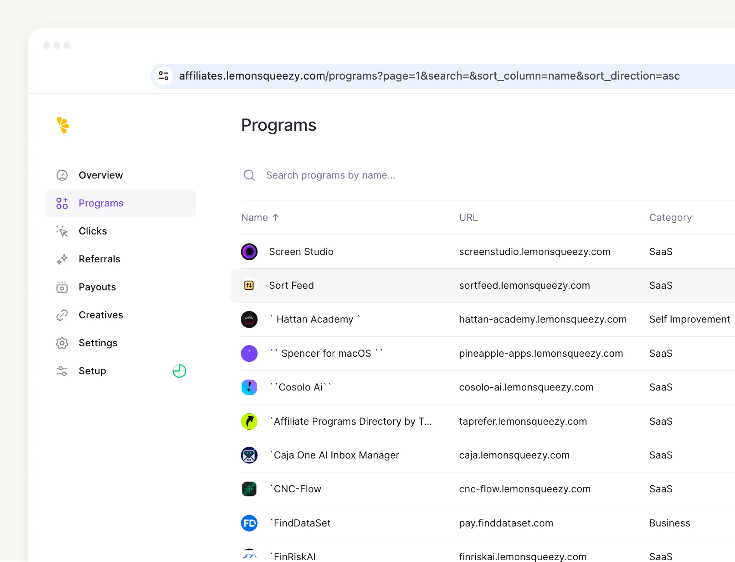 Finding Sort Feed under Programs
