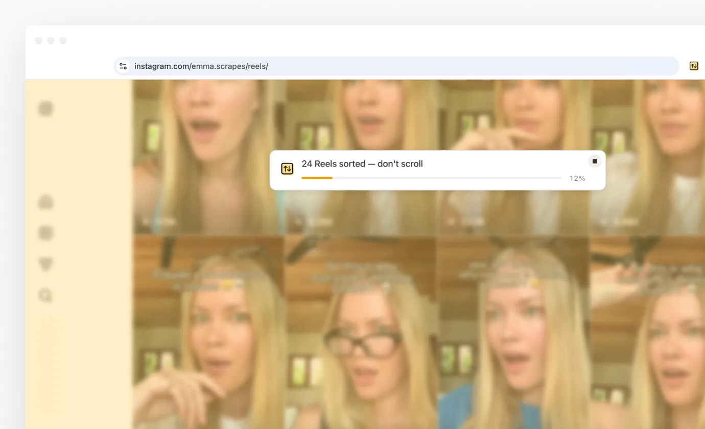 The page dimmed while Sort Feed collects, with a progress banner across it