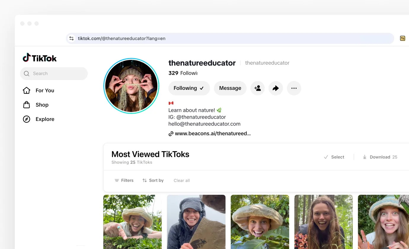 A TikTok profile sorted by views